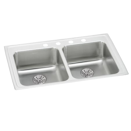 Elkay Lustertone Stainless Steel 33 X 21-1/4 X 6-1/2 Equal Double Bowl Top Mount Ada Sink W/Perfect Drain LRAD332165PD2